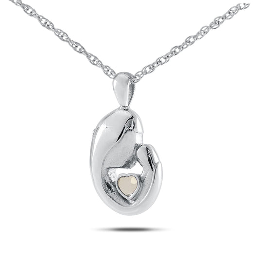 Polished steel heart pendant with a clear zirconia stone set at the center
