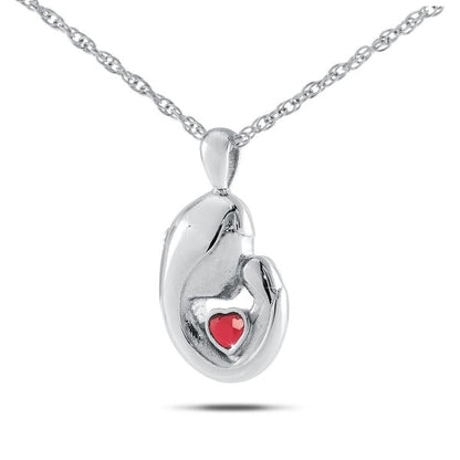Polished stainless steel keepsake pendant set with a white opal stone at the center