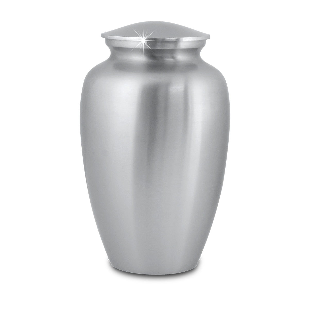 Grey pewter-finished cremation urn with a classic curved profile and domed lid