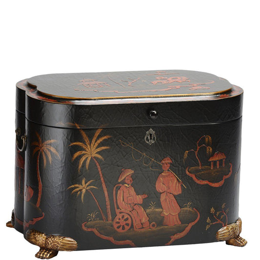 Large wooden life chest with flat top-opening lid, twenty-four inches wide, stained finish