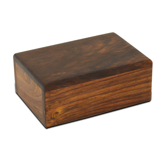 Low rectangular pet urn with a flat lid, plain finish and softly rounded corners