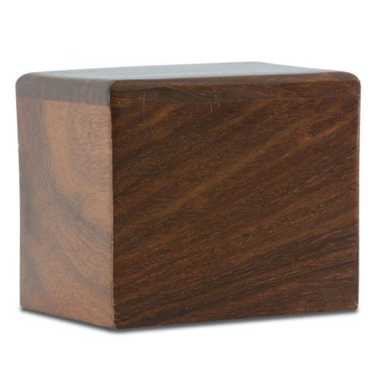 Light wood cube keepsake urn with visible grain and a smooth satin finish