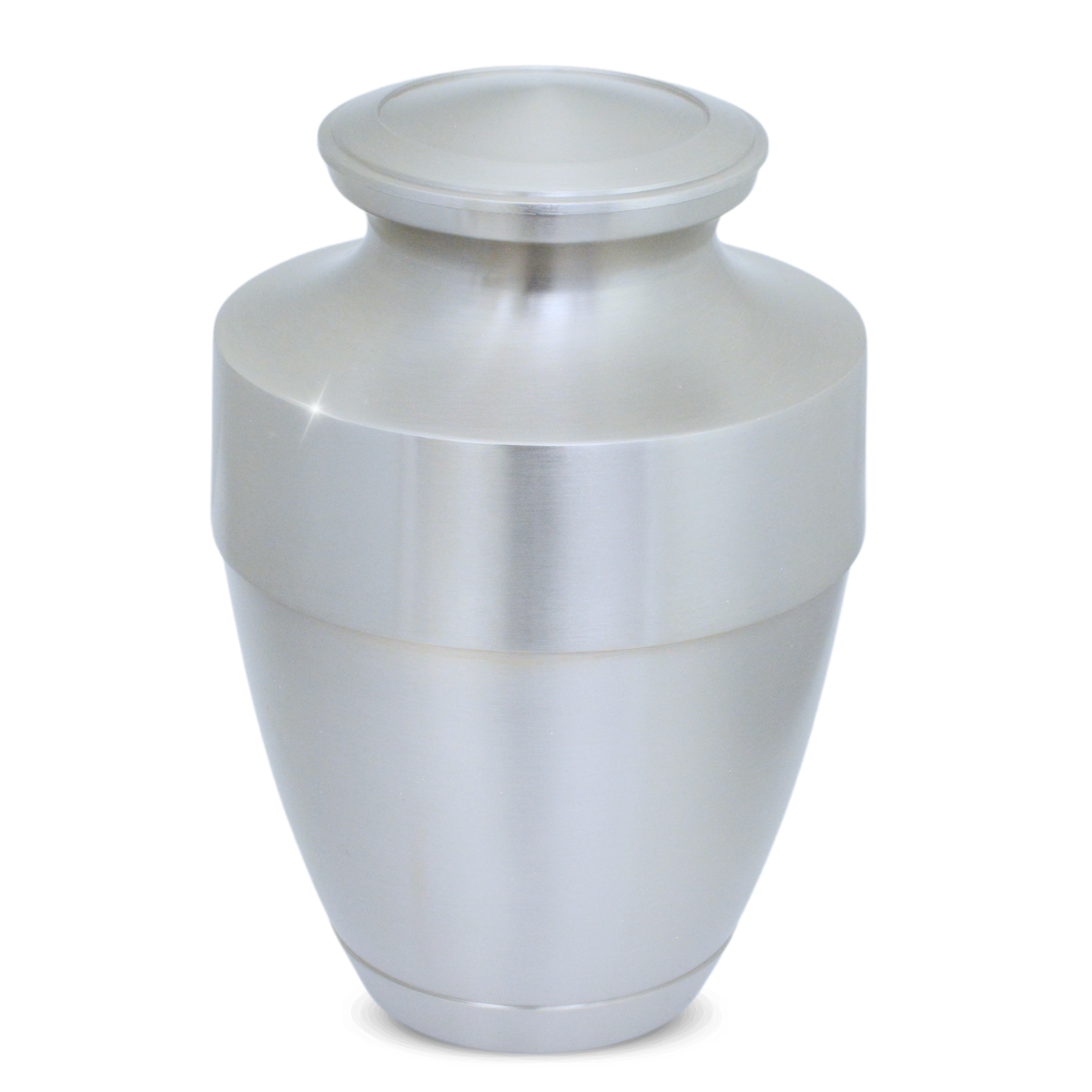 Polished brass cremation urn with a tapered body, ribbed foot and lift-off lid