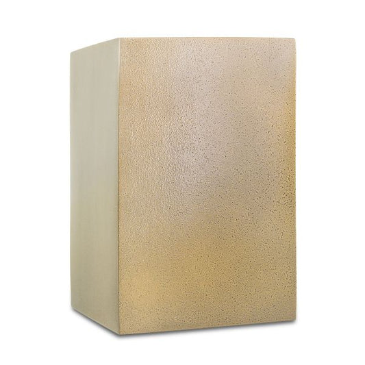 Brass cremation urn in a darkened antique finish with a rounded body and fitted domed lid
