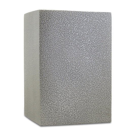 Brass cremation urn finished in soft grey pewter with a rounded body and domed lid