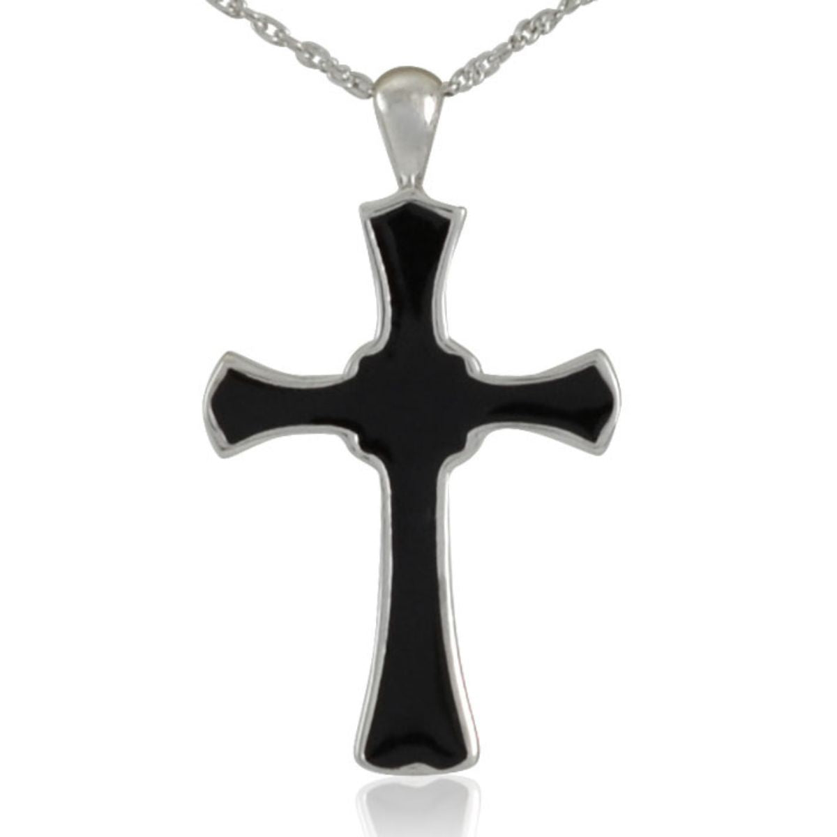 Matte black finished stainless steel cross pendant with squared arms and heavy build