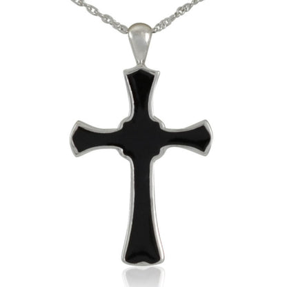 Matte black finished stainless steel cross pendant with squared arms and heavy build