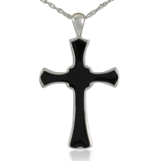 Matte black finished stainless steel cross pendant with squared arms and heavy build