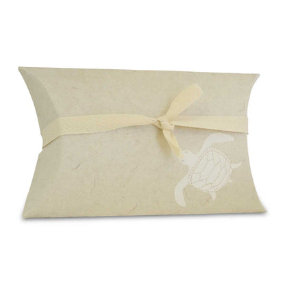 Small paper water burial urn printed with a sea turtle on the top face