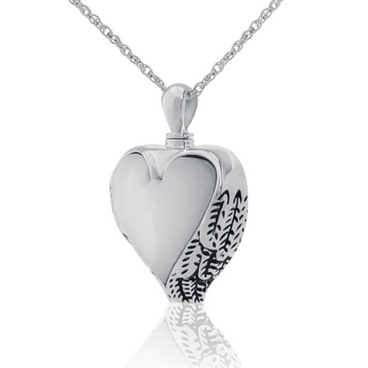 Heart pendant with iridescent mother of pearl inlay set in a stainless steel frame