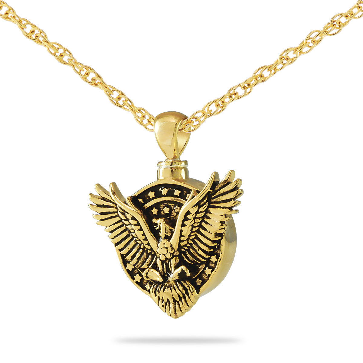 Gold-plated steel cremation pendant with a smooth polished front and threaded bottom cap