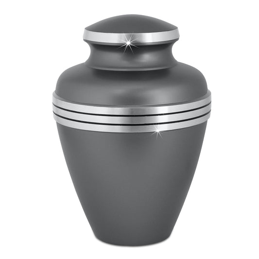 Undecorated brass cremation urn with a smooth body and a plain lift-off lid