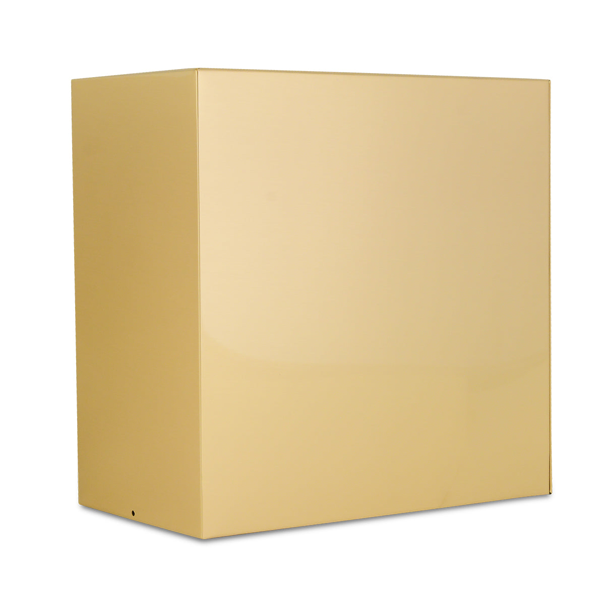 Wide brass companion cremation urn with a polished gold finish and a flat lid