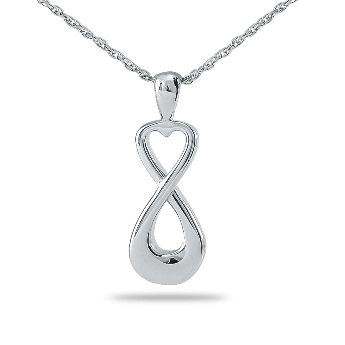 Small stainless steel pendant engraved with the words In Love Forever on the front