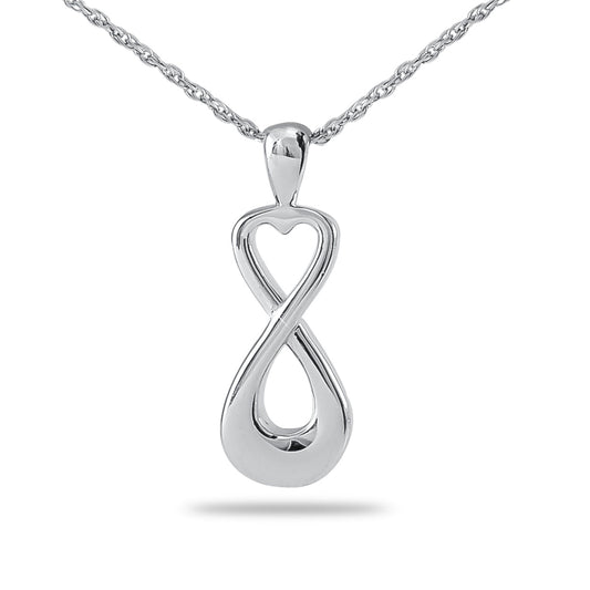Small stainless steel pendant engraved with the words In Love Forever on the front