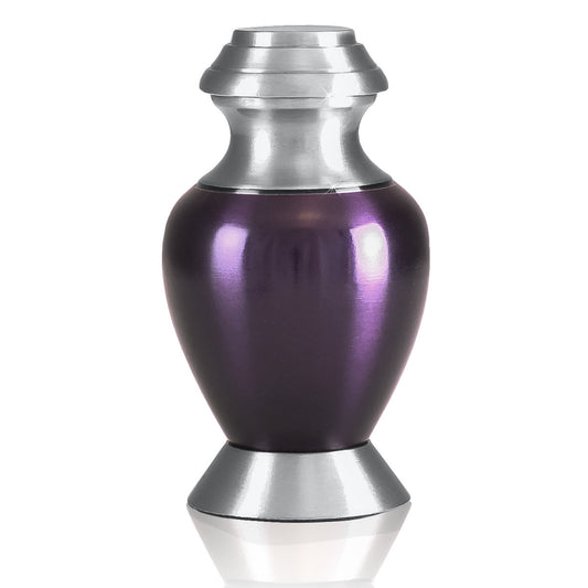 Squared purple brass keepsake urn with straight sides and a flat top lid