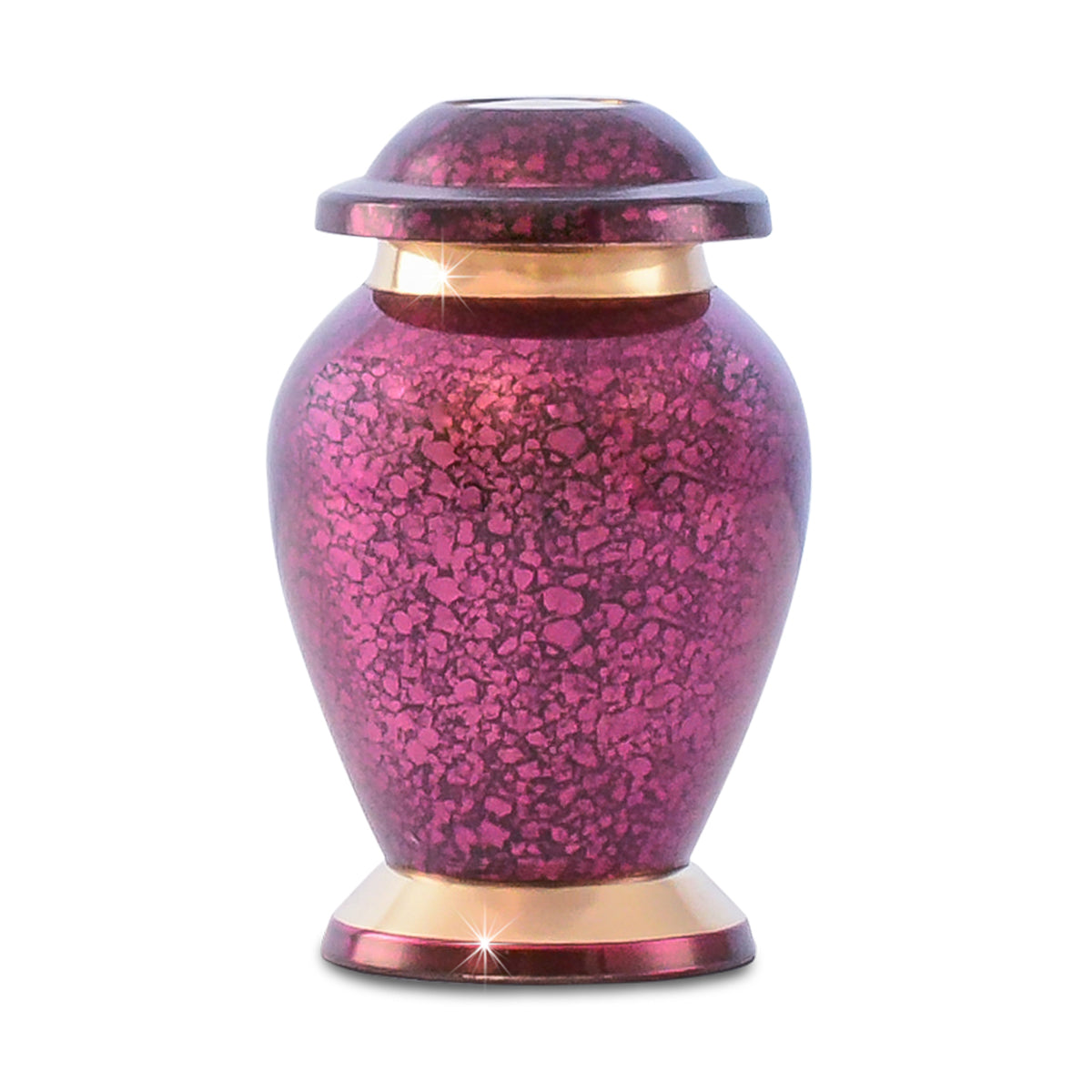 Gloss purple brass keepsake urn with an unbroken lacquer finish and threaded top