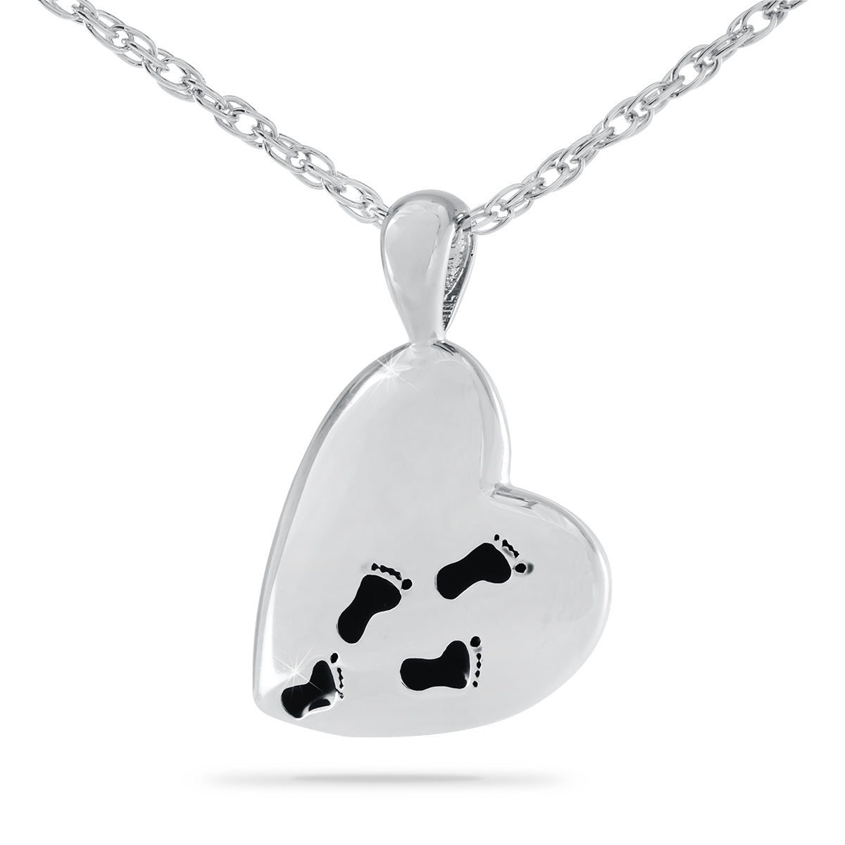 Wide stainless steel pendant engraved with lines from the Footprints prayer and two footprints