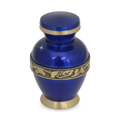 Tall slim brass keepsake urn with a polished body and a narrow rectangular base