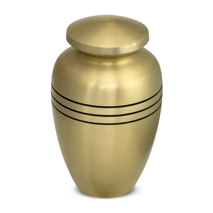 Plain polished brass cremation urn with a smooth body and no decoration