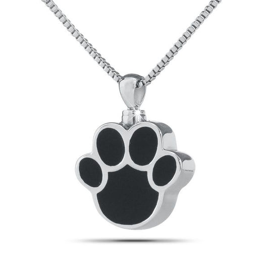 Small silver paw print keepsake with four rounded toes and a polished finish