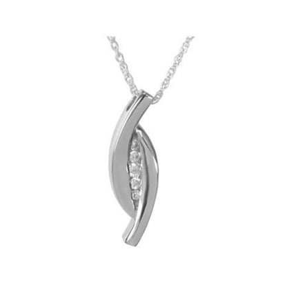 Silver pendant set with cubic zirconia, chain passing through a slider bail