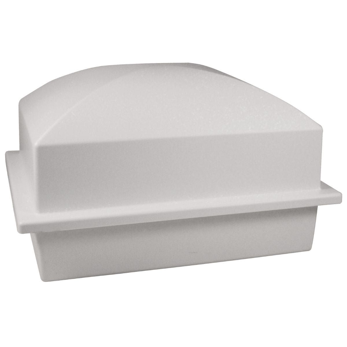 White rectangular burial vault with a separate lift-off lid set beside the base