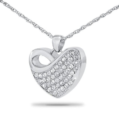 Polished stainless steel pendant set with a clear faceted crystal at the center, on a chain