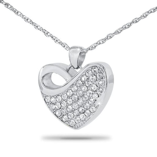 Polished stainless steel pendant set with a clear faceted crystal at the center, on a chain