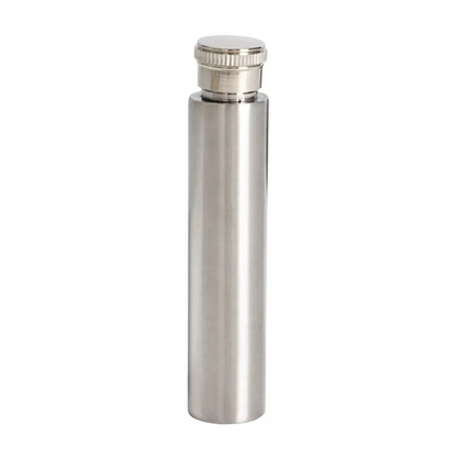 Slim cylindrical stainless steel scattering tube with a brushed finish and screw-on cap