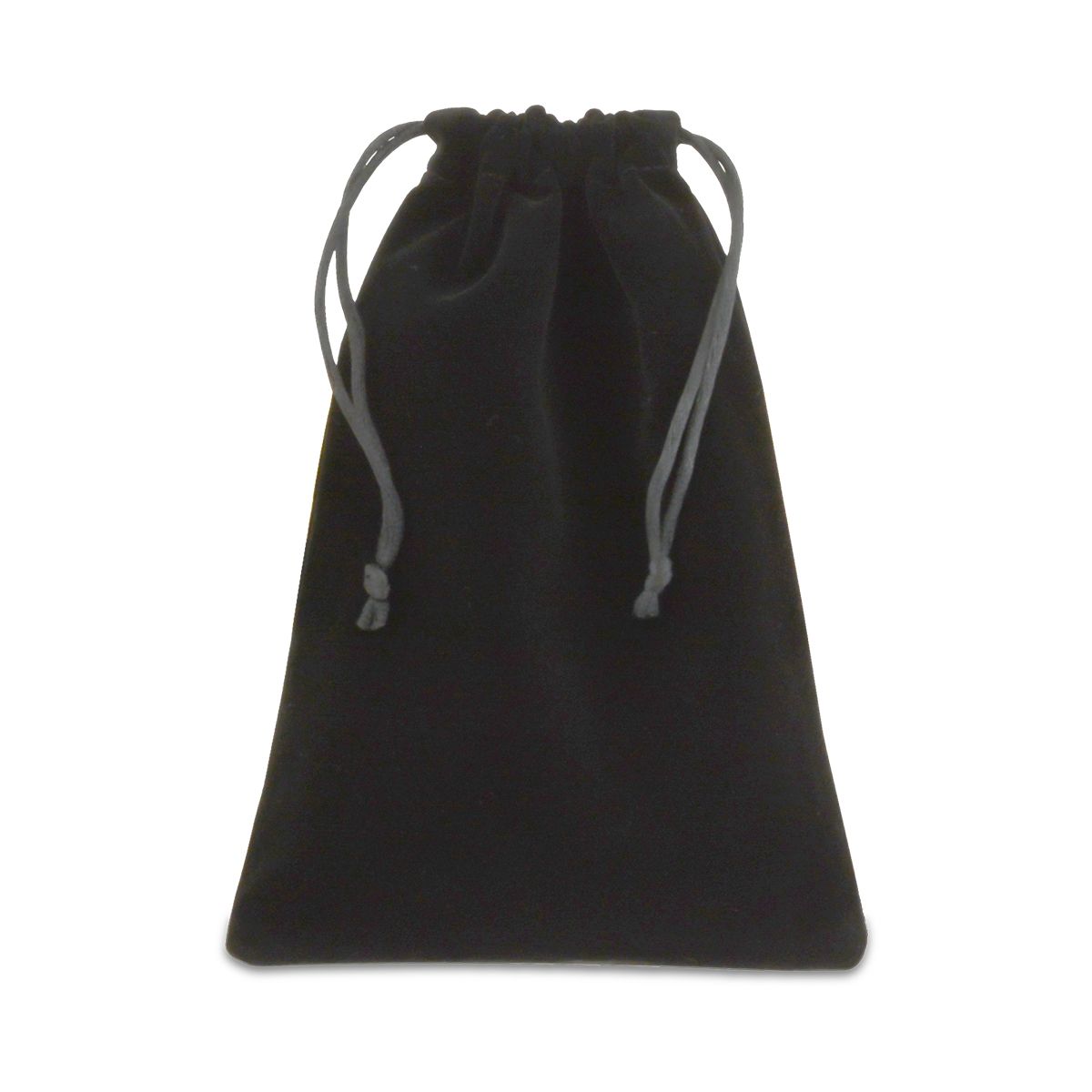 Small black velvet urn bag, five by seven inches, shown lying flat