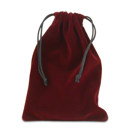 Burgundy velvet urn bag, thirteen by sixteen inches, in a deep wine red